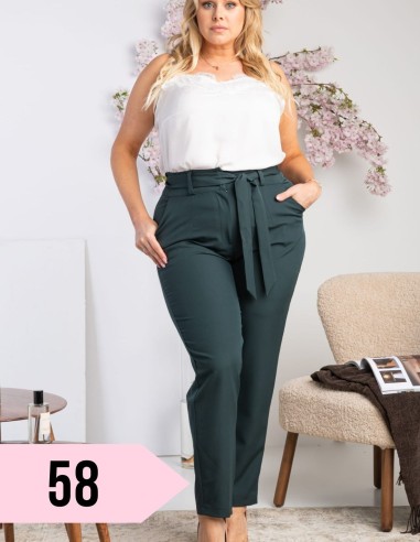 Plus Size Curvy Suit Trousers with Decorative Waistband - Kosta - Green