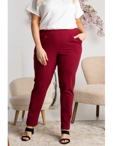 Plus Size Curvy Suit Pants with Elastic Waist and Pockets - ERYKA Bordeaux