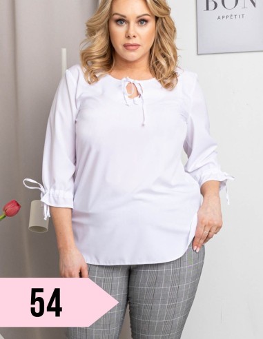 Plus Size Soft Shirt with 3/4 Sleeves with Decorative Drawstring - MADLIN Beige
