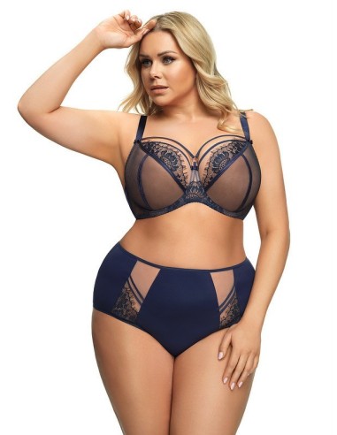Plus Size Bra with Transparent Tulle and Lace Cups - Gorsenia Paradise Blue
