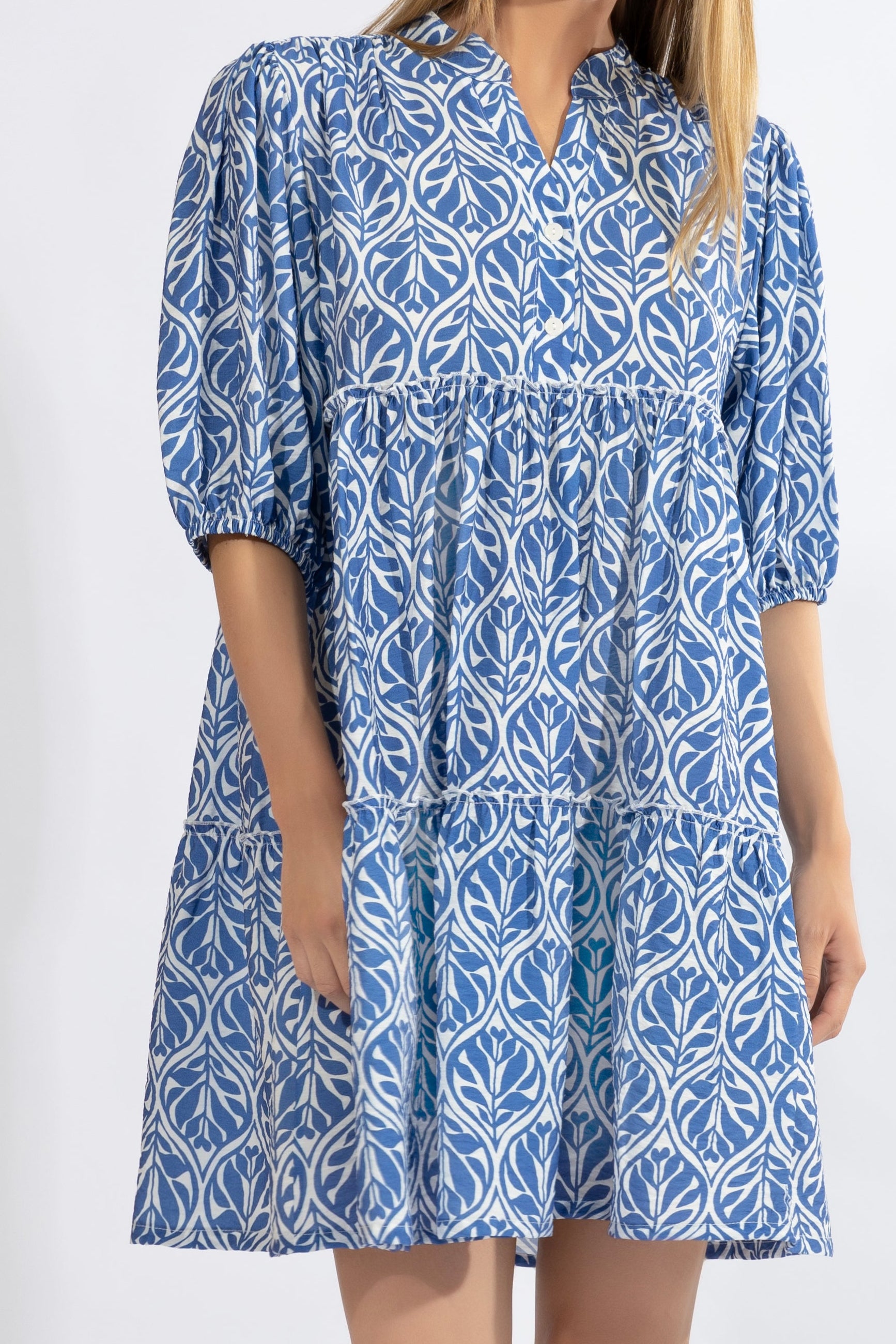 Abito corto donna blu e bianco fantasia - HARMONY 510648