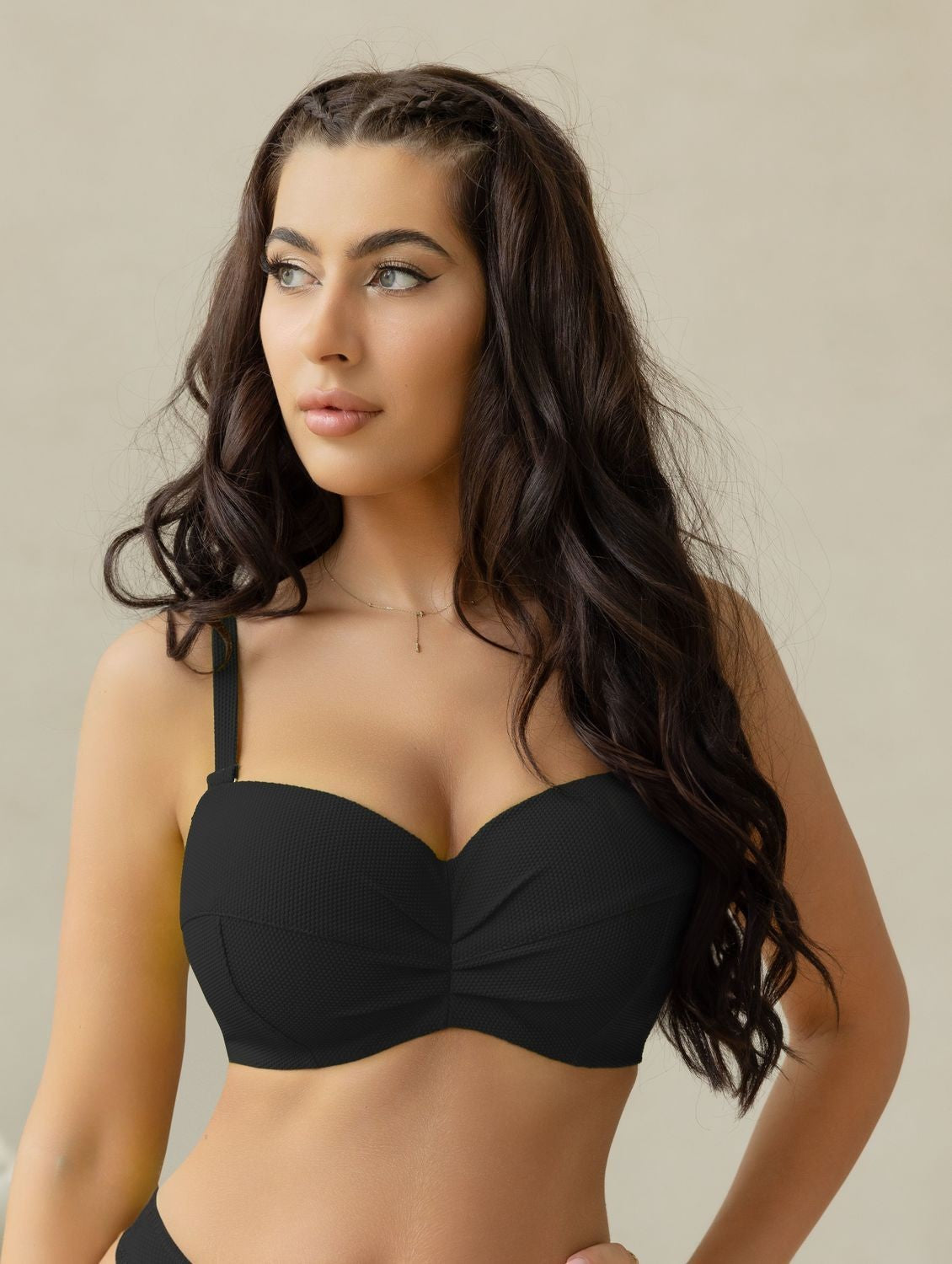 Reggiseno Costume Plus Size con Coppe Preformate e Spalline Removibili - KRISLINE LEMON Nero