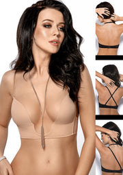Reggiseno Invisibile Push Up Per Scollature Profonde Bretelle Incrociate Rimovibili - Gorsenia Beige
