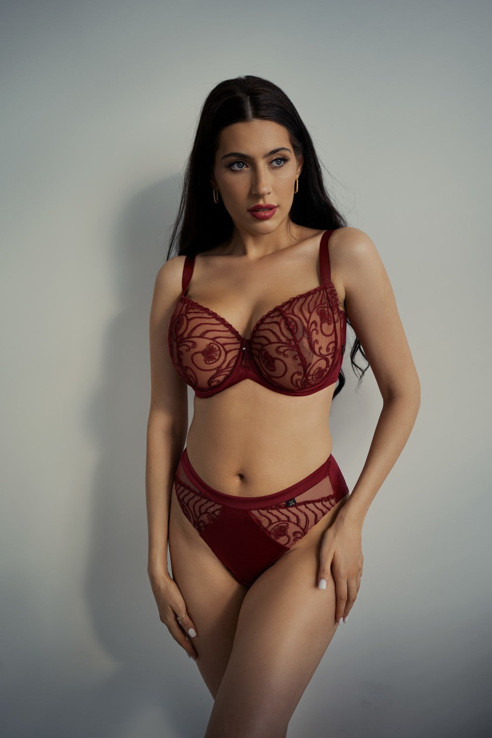 Reggiseno Plus Size con Coppa Morbide a Balconcino in Tulle e Dettagli in Rilievo - KRISLINE RUBIN