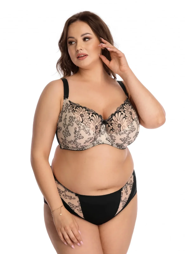 Reggiseno Plus Size Con Coppe Morbide Intere e Ferretti in Tulle e Pizzo - NESSA TATUAZ BEIGE