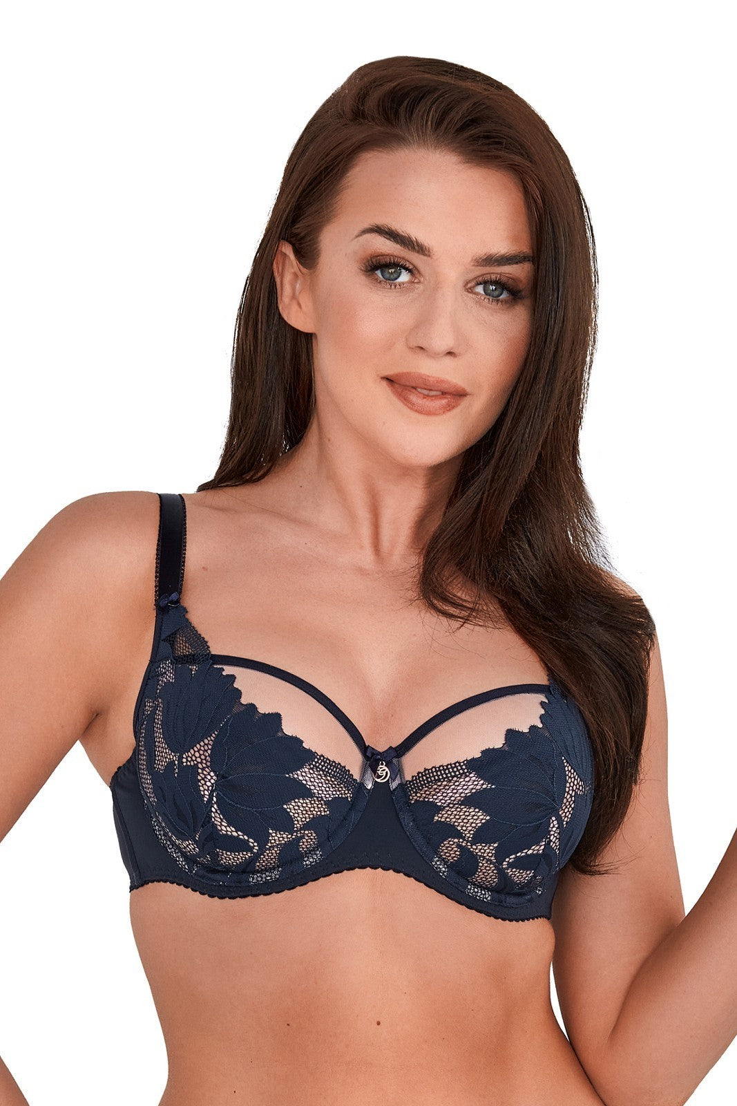 Reggiseno Plus Size con Coppe Morbide intere in Pizzo e Tulle - GAIA 1135 BLU