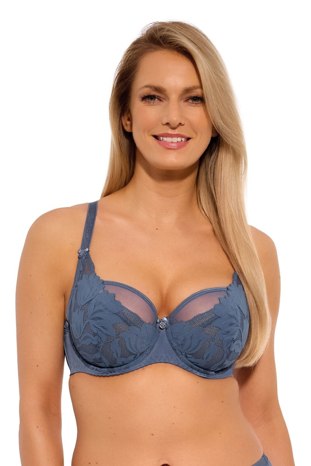 Reggiseno Plus Size con Coppe Morbide intere in Pizzo e Tulle - GAIA 1135 COBALTO