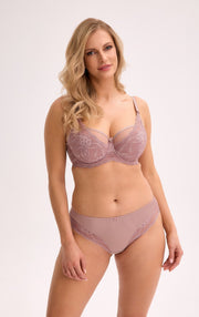 Reggiseno Plus Size con Coppe Semi Morbide in Pizzo e Ferretti - GAIA VERONIKA MOKKA