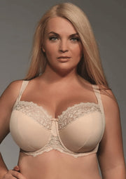 Reggiseno Taglie Forti Con Coppe Semi Imbottite e Ferretti con Pizzo - Krisline BETTY Cappuccino