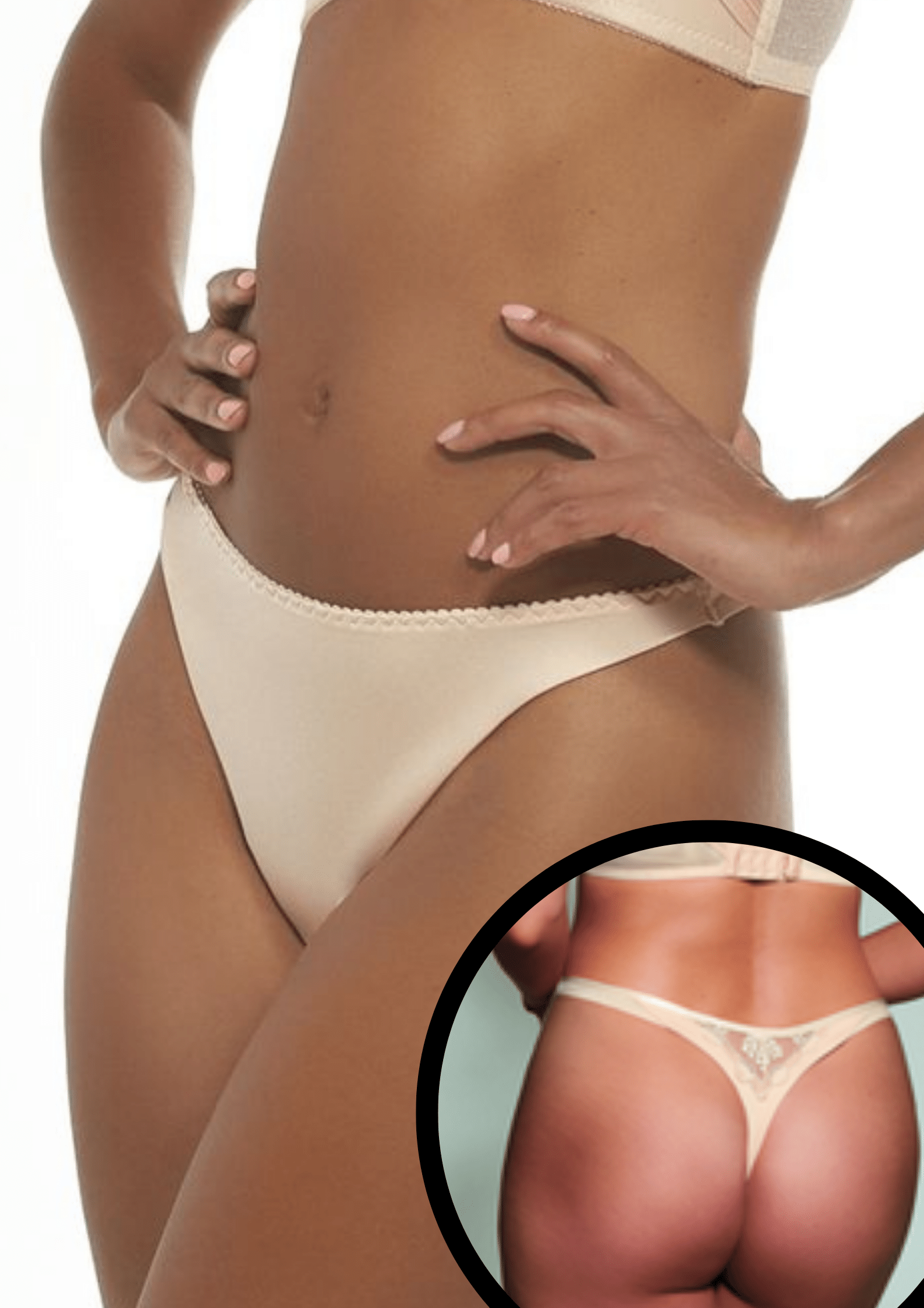 Slip Perizoma Sgambato Con Ricamo sul Retro - Krisline FORTUNA Beige