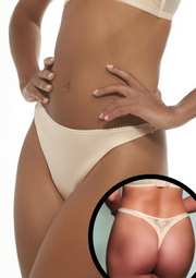 Slip Perizoma Sgambato Con Ricamo sul Retro - Krisline FORTUNA Beige