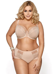 Slip Taglie Forti Classico con Tulle e Pizzo - Gorsenia Luisse - Beige