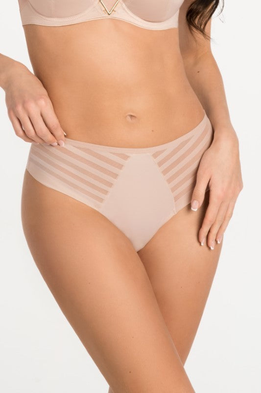 Slip Taglie Forti Donna Taglio Brasiliana a Vita Media con Trasparenze - GORSENIA YOKO BEIGE