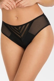 Slip Taglie Forti Donna Taglio Brasiliana a Vita Media con Trasparenze - GORSENIA YOKO NERO