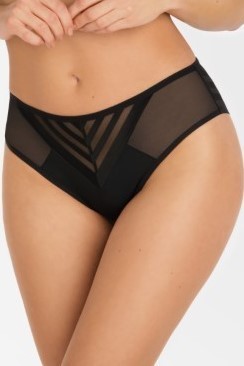 Slip Taglie Forti Donna Taglio Brasiliana a Vita Media con Trasparenze - GORSENIA YOKO NERO