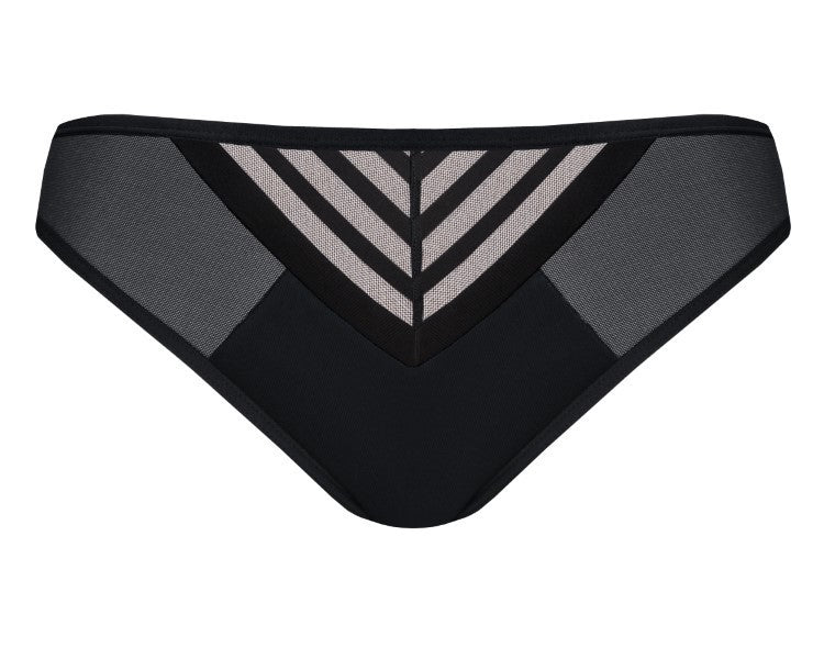 Slip Taglie Forti Donna Taglio Brasiliana a Vita Media con Trasparenze - GORSENIA YOKO NERO