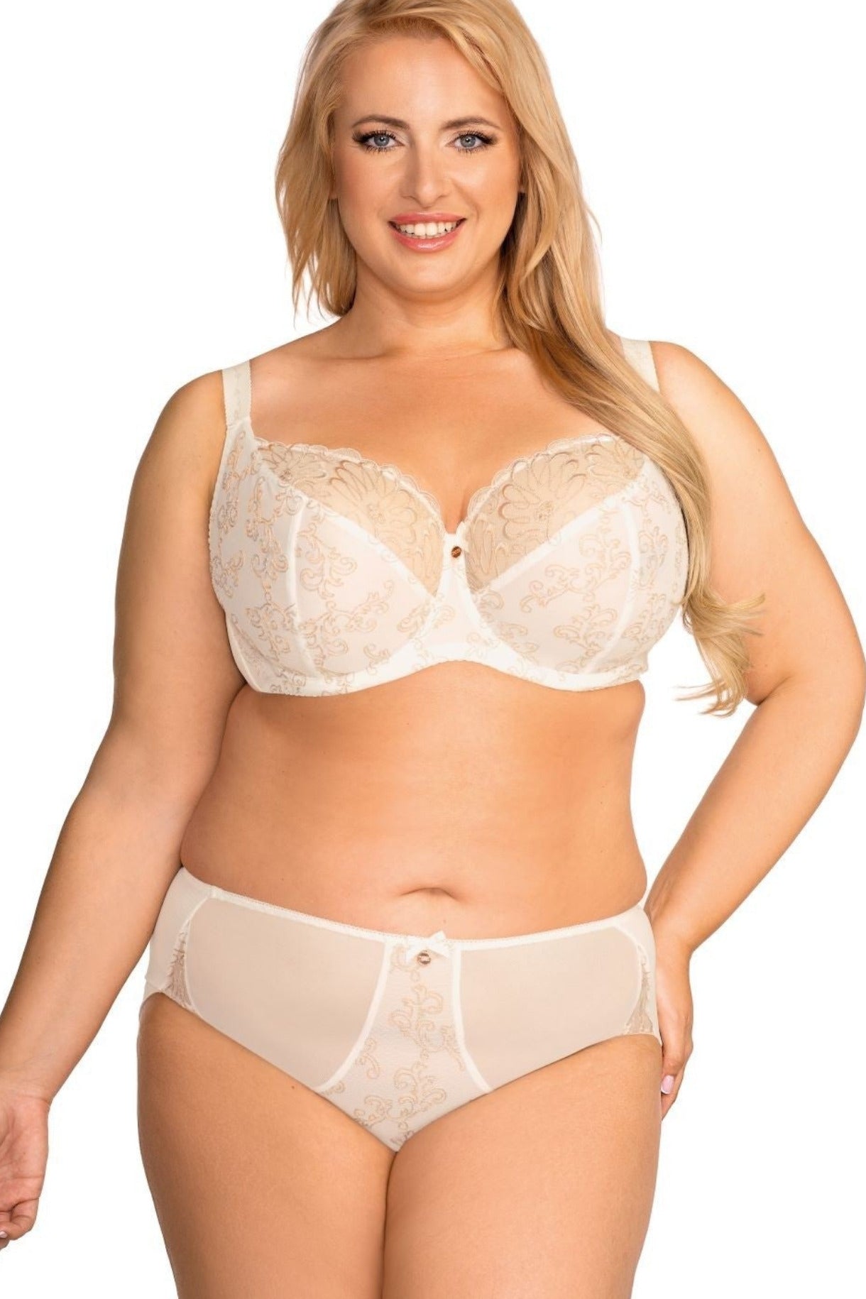Reggiseno Plus Size Con Coppe Morbide Intere e Ferretti in Tulle e Pizzo - NESSA TATUAZ ECRU